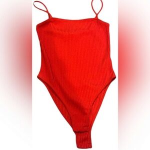 Dynamite Vibrant Orange Ribbed Bodysuit